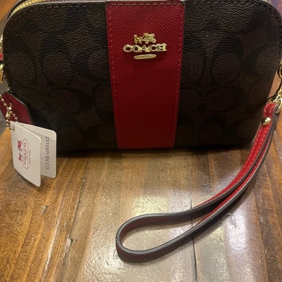 Coach Brown and Red Women's Wristlet with Long Strap NWT - Picture 10 of 10